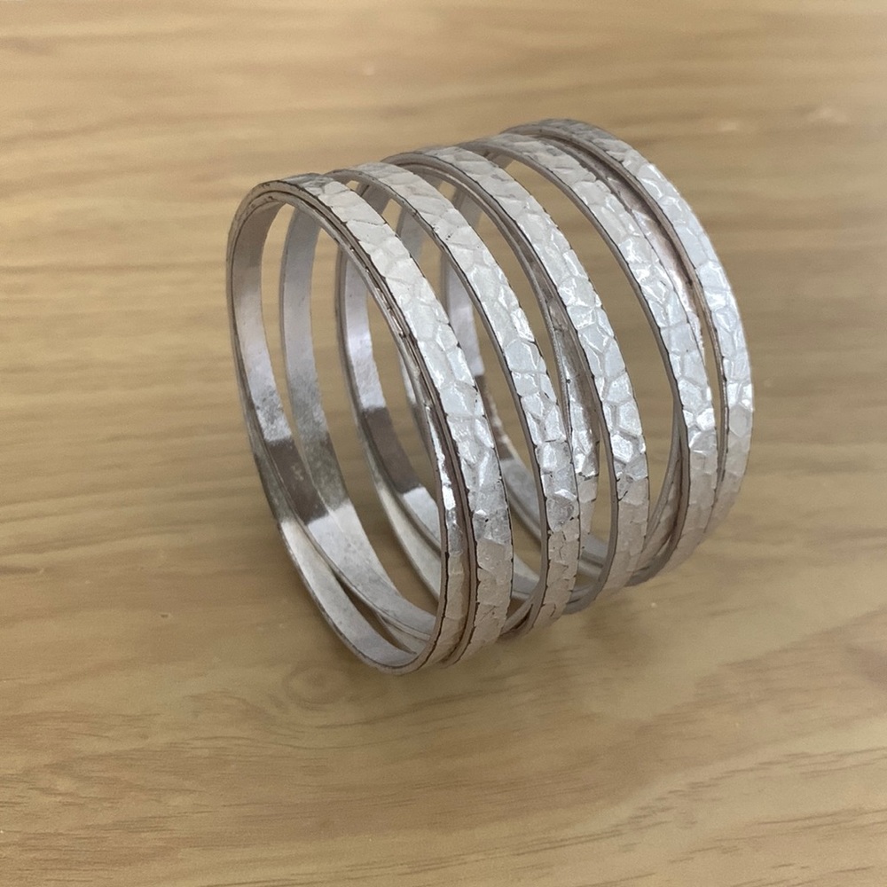 Silver Cuff Bracelet with Textured Bands